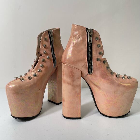 Unif Hellbound Mermaid Pink Holographic Platform Boots Alt Pastel Goth Rave 5 - Picture 2 of 10